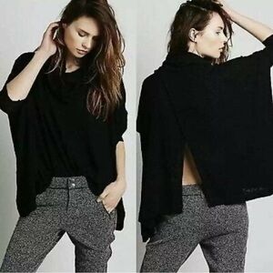 Free People Fp Beach World Traveler Black Open Split Back Cowlneck Pull Over XS